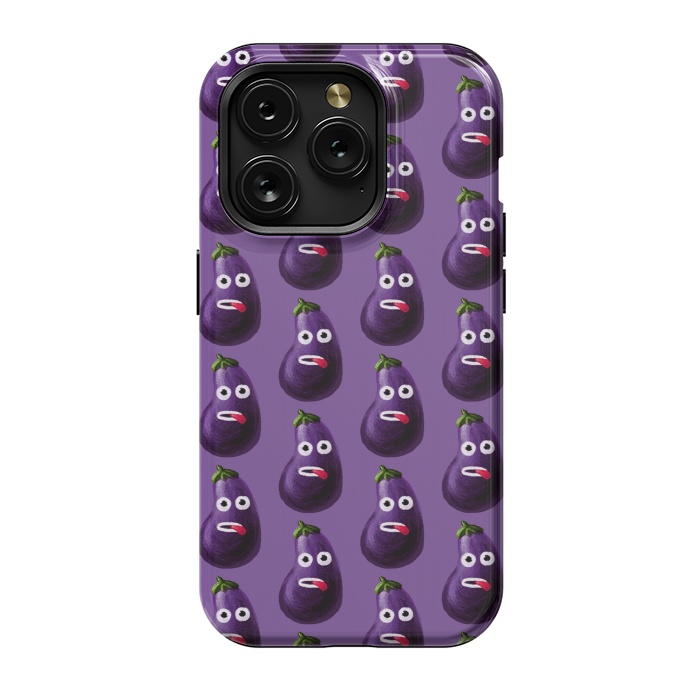 iPhone 15 Pro StrongFit Purple Funny Cartoon Eggplant Pattern by Boriana Giormova