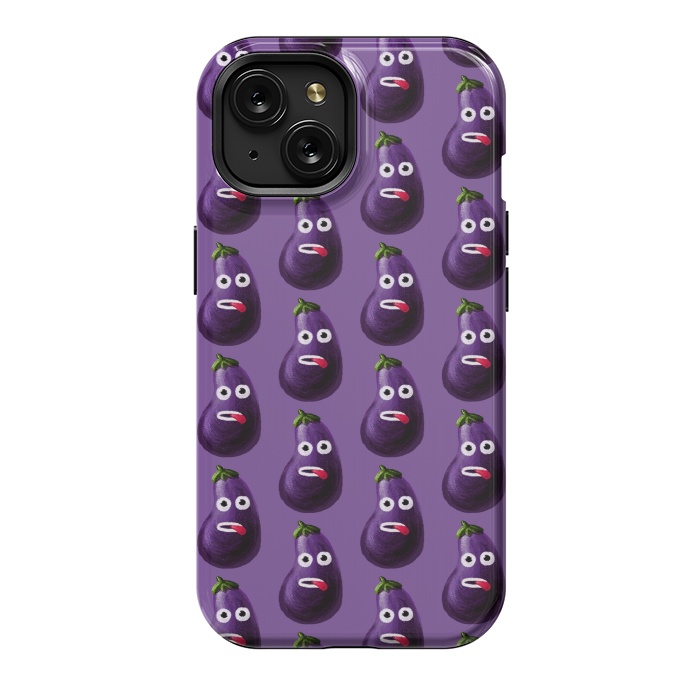 iPhone 15 StrongFit Purple Funny Cartoon Eggplant Pattern by Boriana Giormova