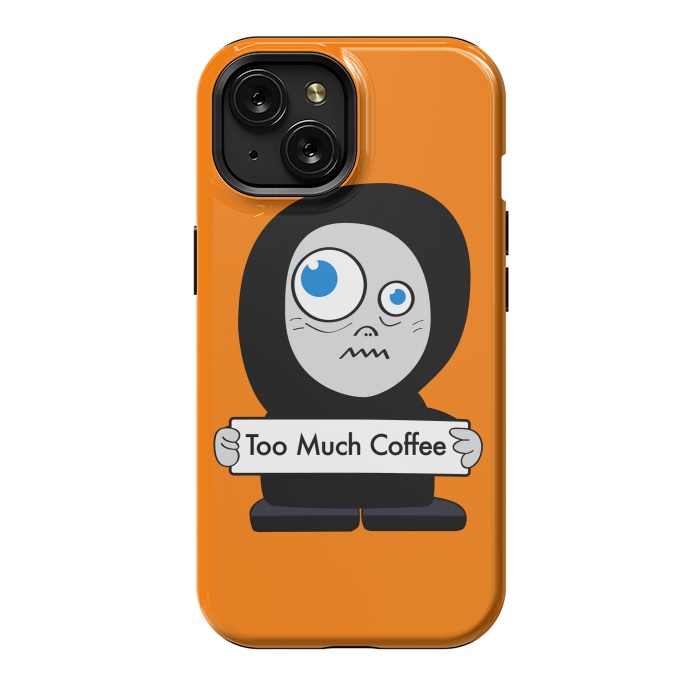 iPhone 15 StrongFit Funny Cartoon Character Too Much Coffee by Boriana Giormova