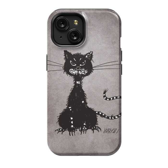 iPhone 15 StrongFit Ragged Evil Black Cat by Boriana Giormova