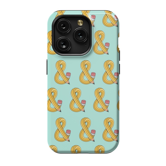 iPhone 15 Pro StrongFit Ampersand Pencil Pattern Green by Coffee Man