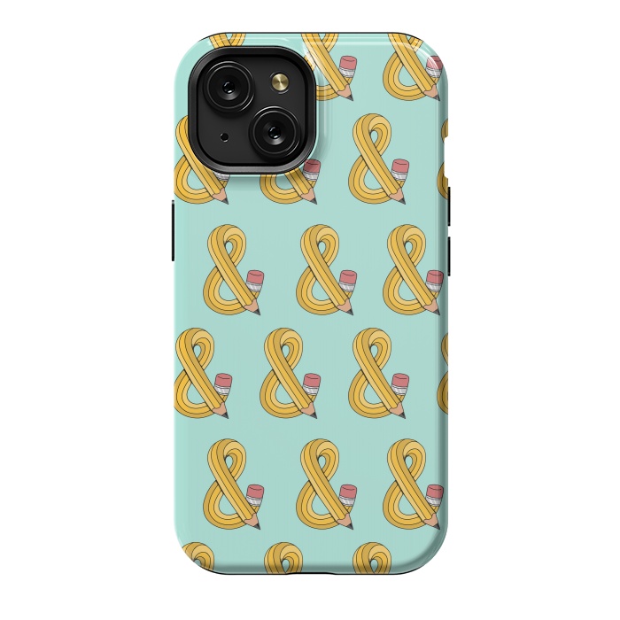 iPhone 15 StrongFit Ampersand Pencil Pattern Green by Coffee Man
