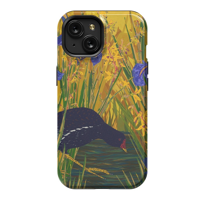 iPhone 15 StrongFit Moorhen and Iris by Lotti Brown