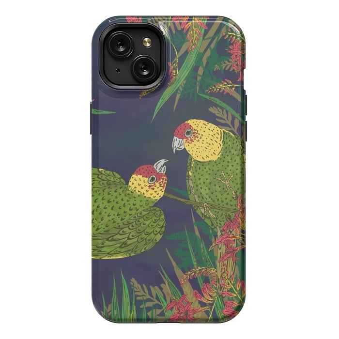 iPhone 15 Plus StrongFit Parakeets in Paradise by Lotti Brown