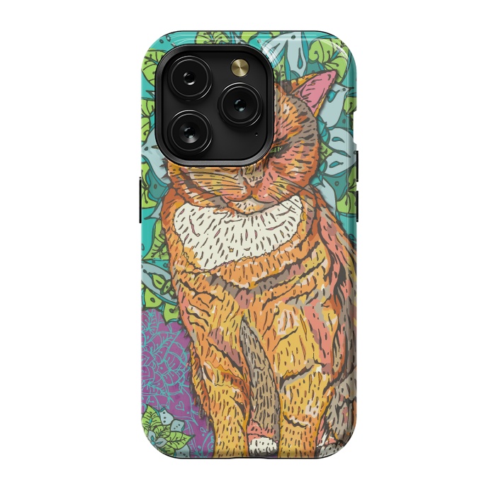 iPhone 15 Pro StrongFit Mandala Cat by Lotti Brown