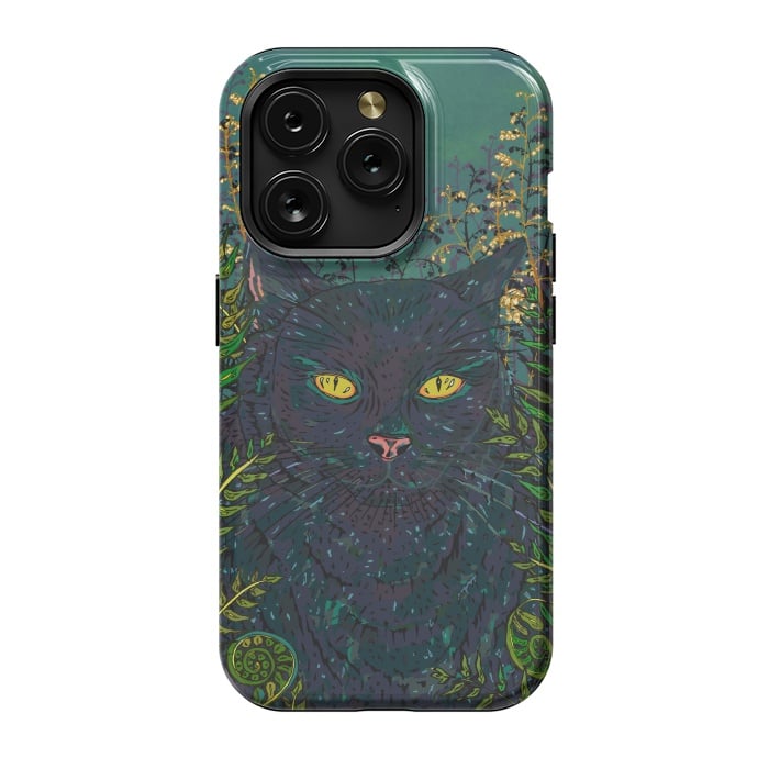 iPhone 15 Pro StrongFit Black Cat in Ferns by Lotti Brown