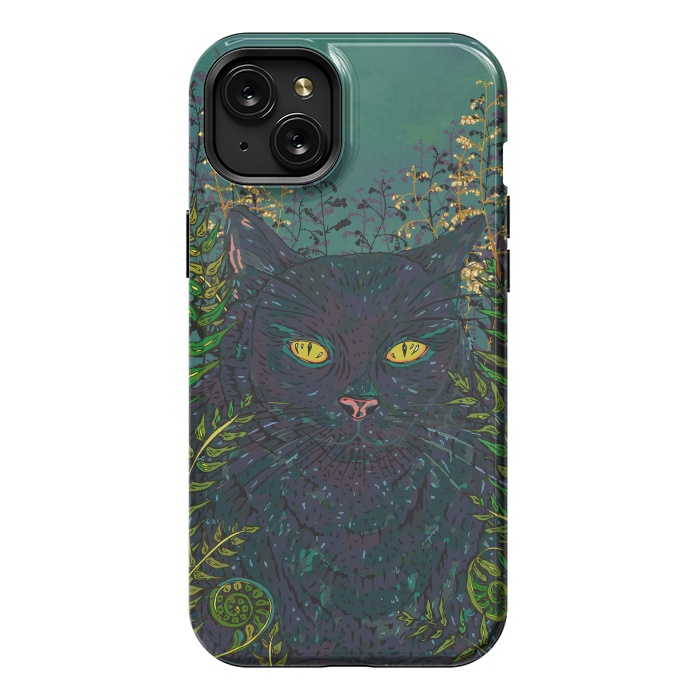 iPhone 15 Plus StrongFit Black Cat in Ferns by Lotti Brown