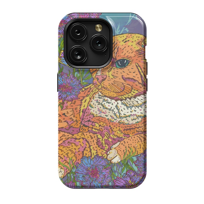 iPhone 15 Pro StrongFit Ginger Cat in Flowers by Lotti Brown