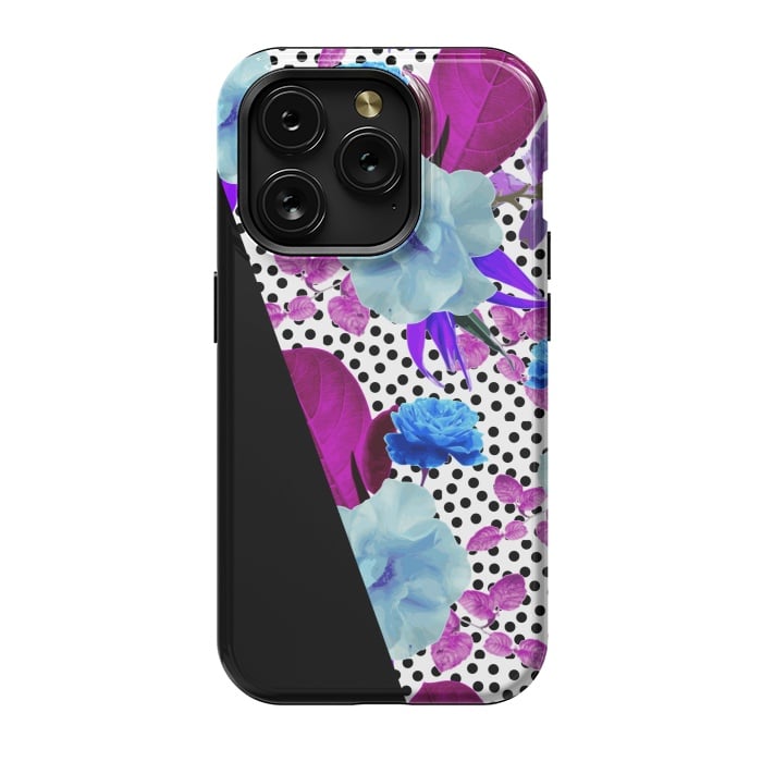 iPhone 15 Pro StrongFit Dark Polka Florals (Blue-Purple) by Zala Farah