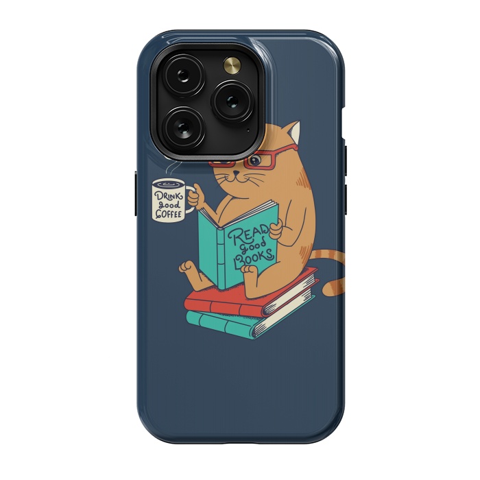 iPhone 15 Pro StrongFit Cat drink good coffee read good books by Coffee Man
