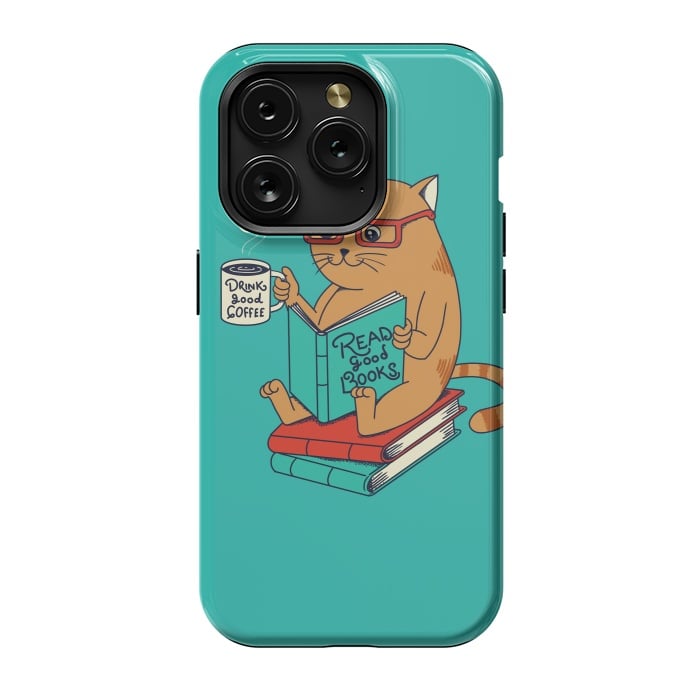 iPhone 15 Pro StrongFit Cat coffee and books by Coffee Man