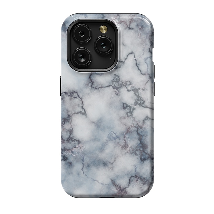 iPhone 15 Pro StrongFit Blue and Silver Veined Marble by CatJello