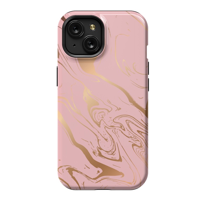 iPhone 15 StrongFit Liquid marble texture design, pink and gold by Jelena Obradovic