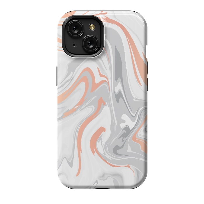 iPhone 15 StrongFit Liquid White Marble and Copper 017 by Jelena Obradovic
