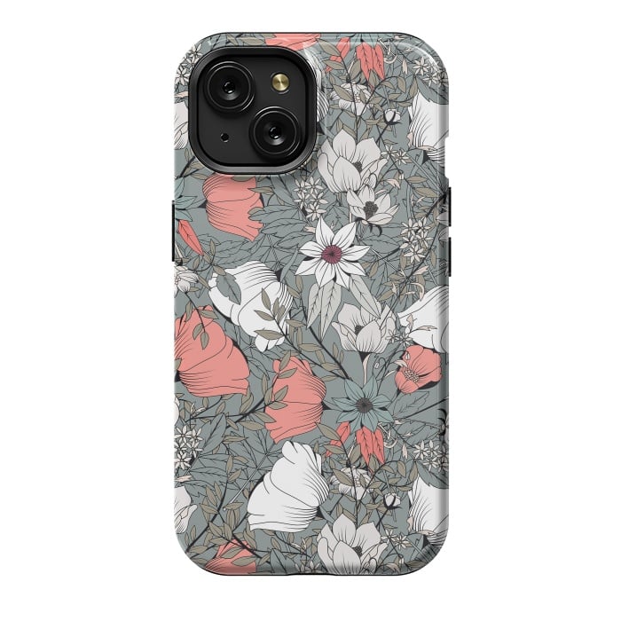 iPhone 15 StrongFit Botanical Pattern Gray by Jelena Obradovic