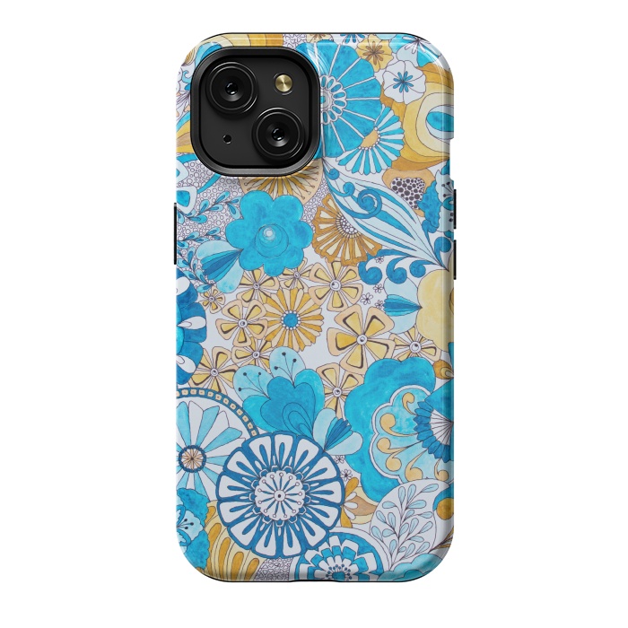 iPhone 15 StrongFit Seventies Psychedelic Blooms by Paula Ohreen