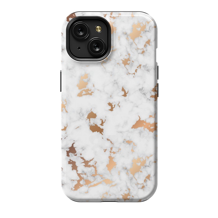 iPhone 15 StrongFit Marble Texture with Gold Splatter 040 by Jelena Obradovic