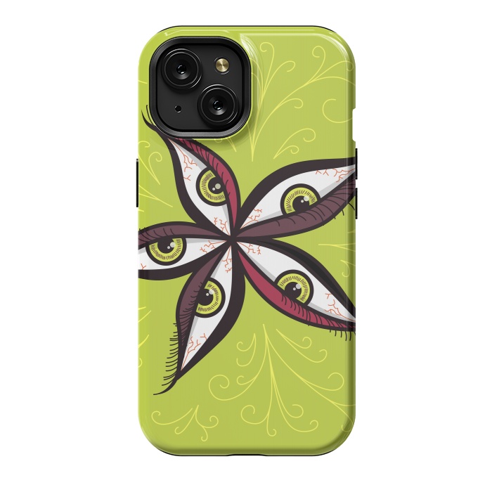 iPhone 15 StrongFit Weird Abstract Green Eyes Flower by Boriana Giormova