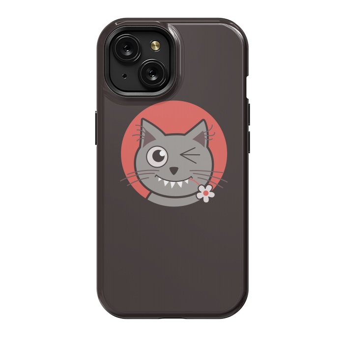 iPhone 15 StrongFit Cute Winking Kitty Cat by Boriana Giormova