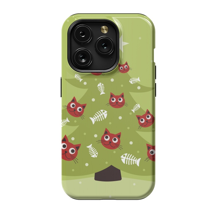 iPhone 15 Pro StrongFit Cat Christmas Tree With Fish Ornaments by Boriana Giormova