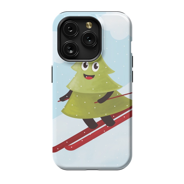 iPhone 15 Pro StrongFit Happy Skiing Pine Tree by Boriana Giormova