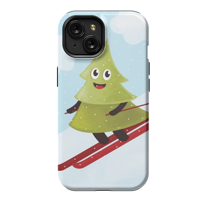 iPhone 15 StrongFit Happy Skiing Pine Tree by Boriana Giormova