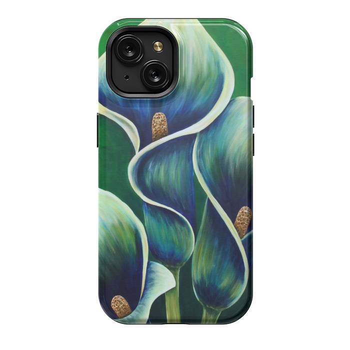 iPhone 15 StrongFit Blue Calla Lilies by Denise Cassidy Wood