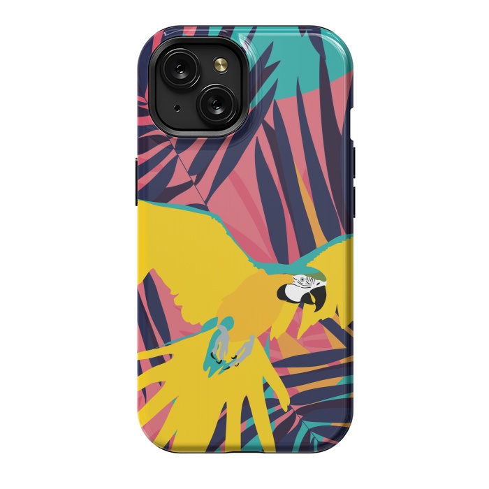 iPhone 15 StrongFit Tropical Macaw by Zoe Charlotte