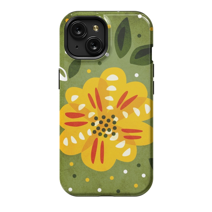 iPhone 15 StrongFit Abstract Yellow Spring Flower by Boriana Giormova