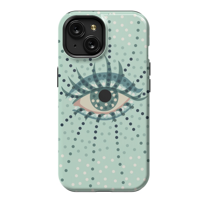 iPhone 15 StrongFit Beautiful Abstract Dotted Blue Eye by Boriana Giormova