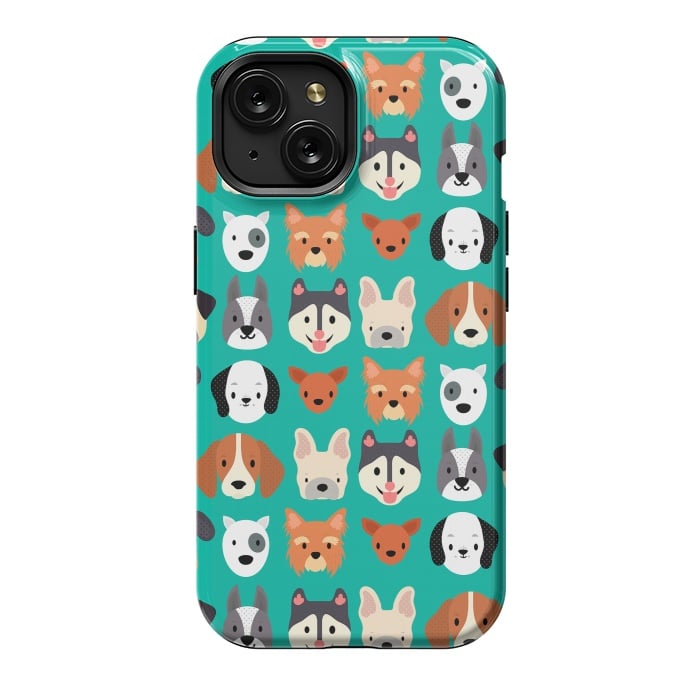 iPhone 15 StrongFit Dog faces pattern by Maria Jose Da Luz