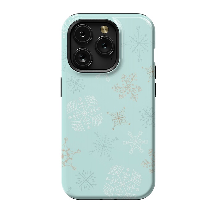 iPhone 15 Pro StrongFit Wintery Gold Snowflakes on Blue by Paula Ohreen