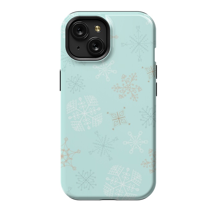 iPhone 15 StrongFit Wintery Gold Snowflakes on Blue by Paula Ohreen