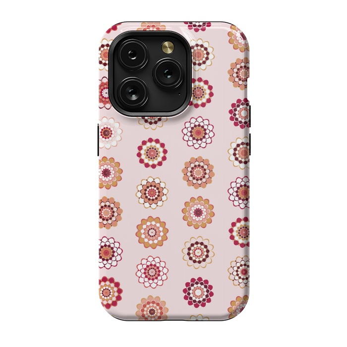iPhone 15 Pro StrongFit Polka Dot Mandala Flowers by Paula Ohreen