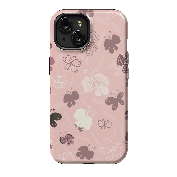 iPhone 15 StrongFit Pretty Butterflies on Pink by Paula Ohreen