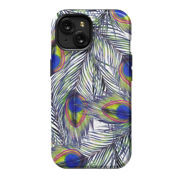 iPhone 15 StrongFit Peacock Feathers Pattern by ECMazur 