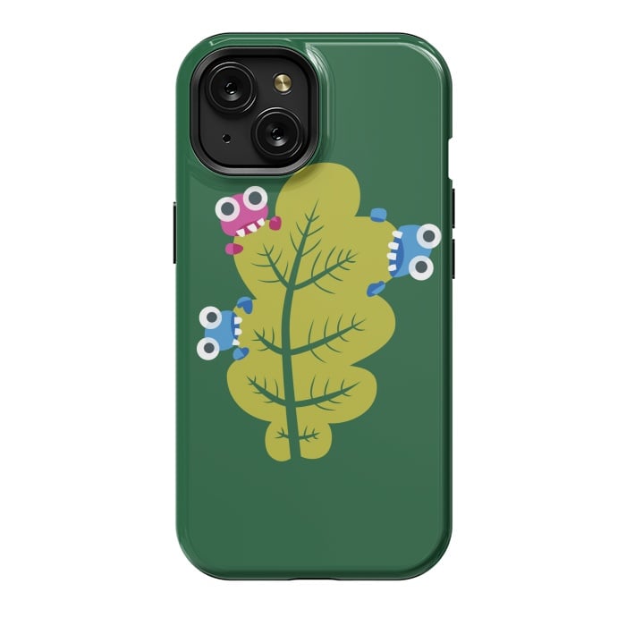 iPhone 15 StrongFit Cute Cartoon Bugs Eat Green Leaf by Boriana Giormova
