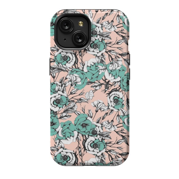 iPhone 15 StrongFit Blue and pink floral by Mmartabc