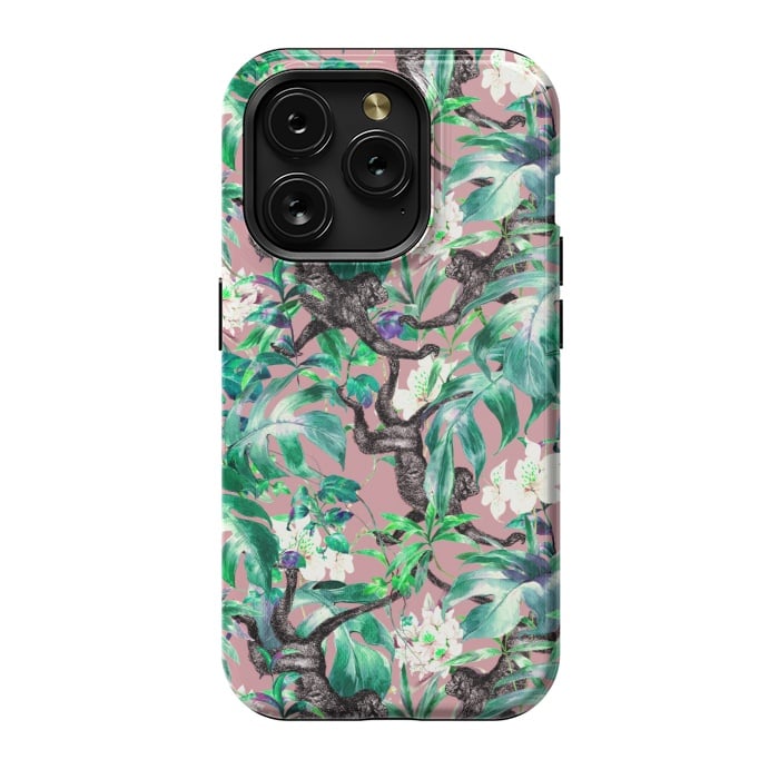 iPhone 15 Pro StrongFit Monkeys in the flowery jungle I by Mmartabc