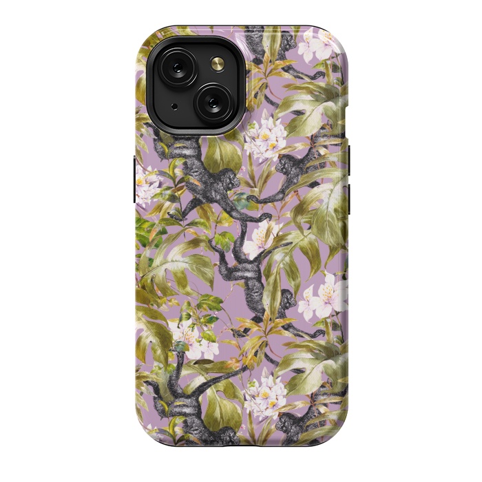 iPhone 15 StrongFit Monkeys in the flowery jungle II by Mmartabc