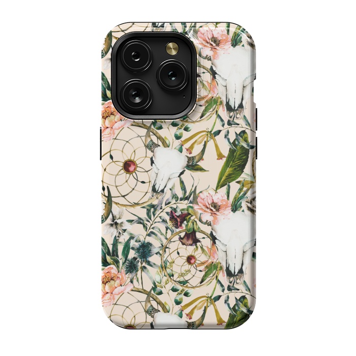 iPhone 15 Pro StrongFit Bohemian dreamcatcher and skull floral  by Mmartabc