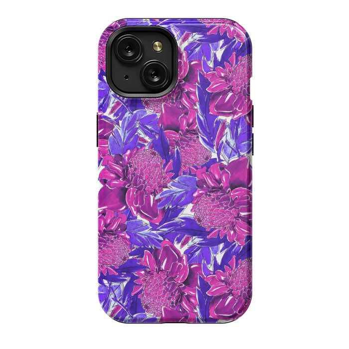 iPhone 15 StrongFit Ultra violet proteas meadow by Mmartabc
