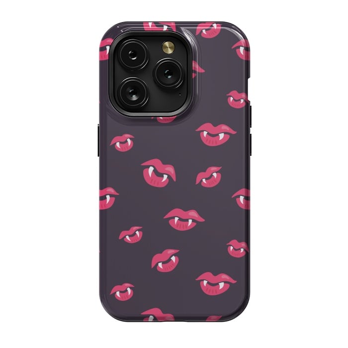 iPhone 15 Pro StrongFit Pink Vampire Lips And Fangs Pattern by Boriana Giormova