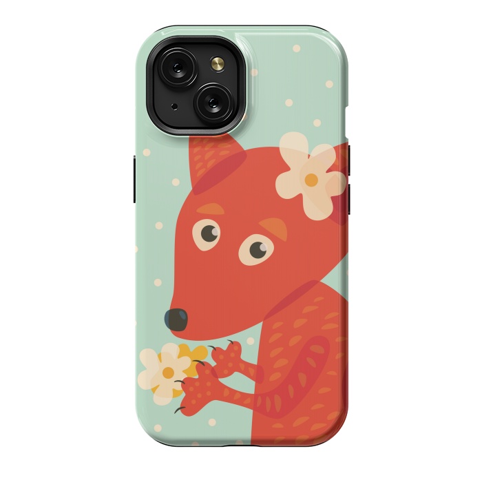 iPhone 15 StrongFit Cute Fox With Flowers by Boriana Giormova