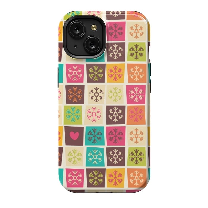iPhone 15 StrongFit Snowflakes and Hearts by Jelena Obradovic