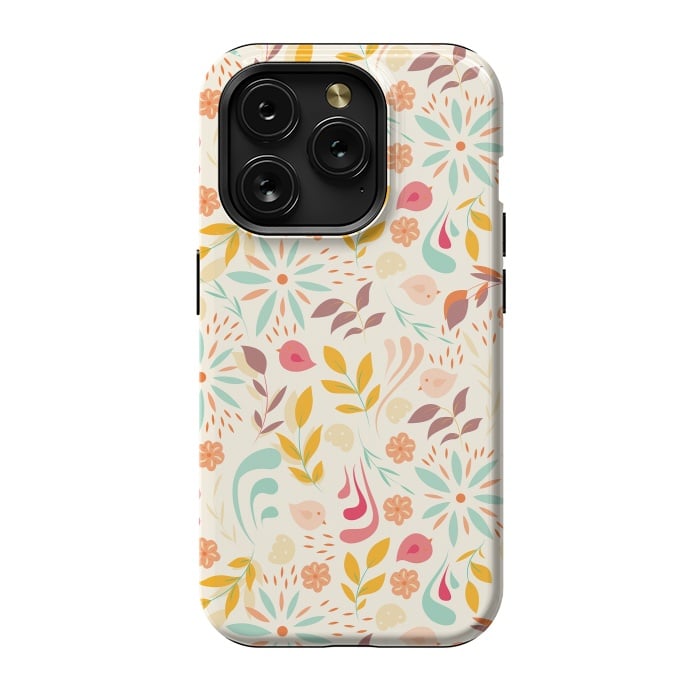 iPhone 15 Pro StrongFit Birds and Flowers Beige by Jelena Obradovic