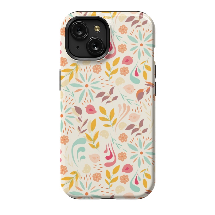 iPhone 15 StrongFit Birds and Flowers Beige by Jelena Obradovic