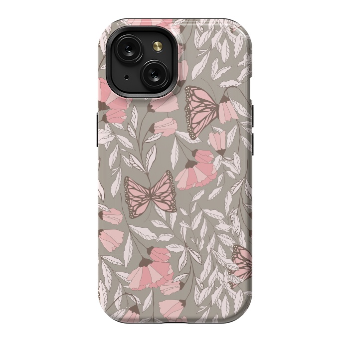 iPhone 15 StrongFit Romantic Butterflies Gray by Jelena Obradovic