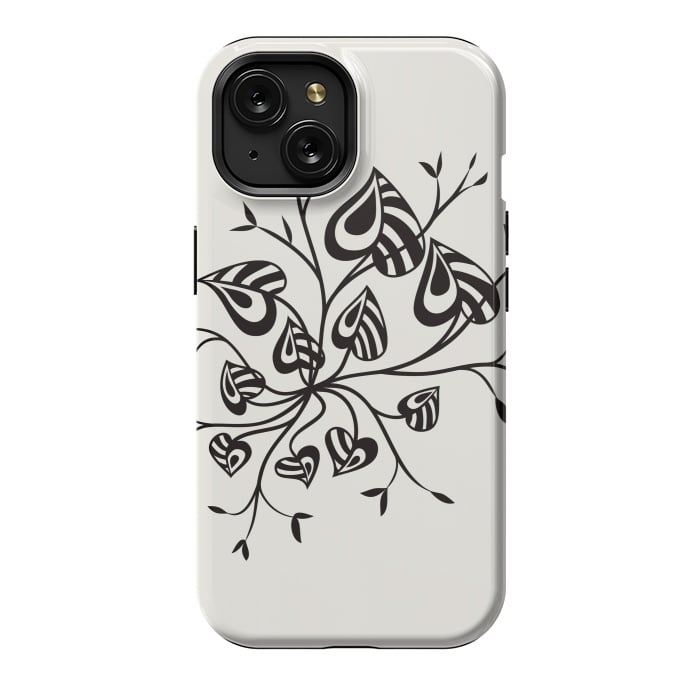 iPhone 15 StrongFit Abstract Black And White Floral With Pointy Leaves by Boriana Giormova