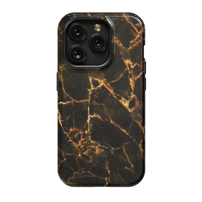 iPhone 15 Pro StrongFit Black marble with golden cracks by Oana 
